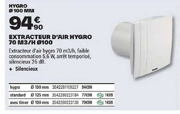 EXTRACTEUR D'AIR HYGRO 70 M3/H Ø100