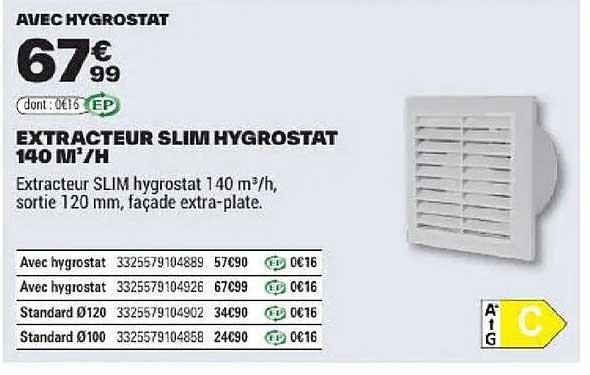 EXTRACTEUR SLIM HYGROSTAT 140 M³/H