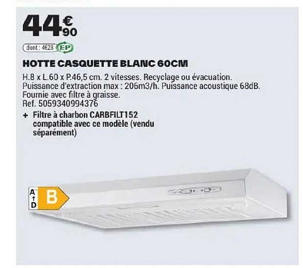 HOTTE CASQUETTE BLANC 60CM