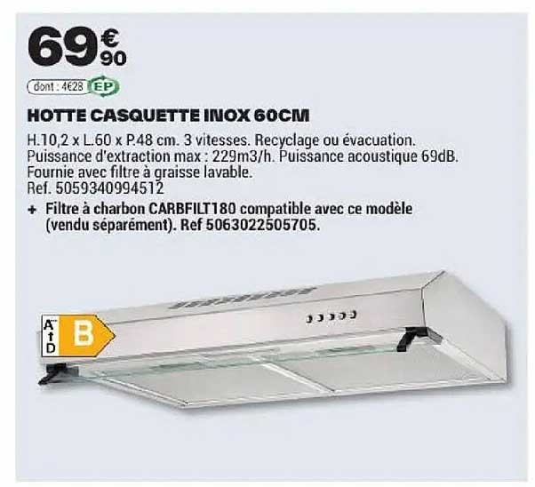 HOTTE CASQUETTE INOX 60CM