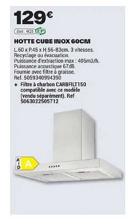 HOTTE CUBE INOX 60CM