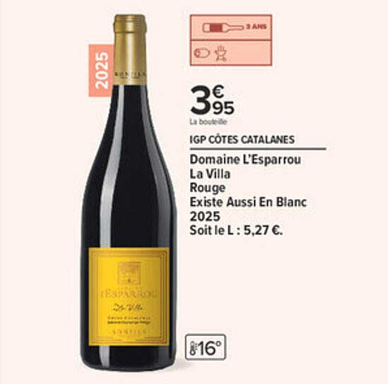 IGP COTES CATALANES Domaine L'Esparrou La Villa Rouge Existe Aussi En Blanc 2025