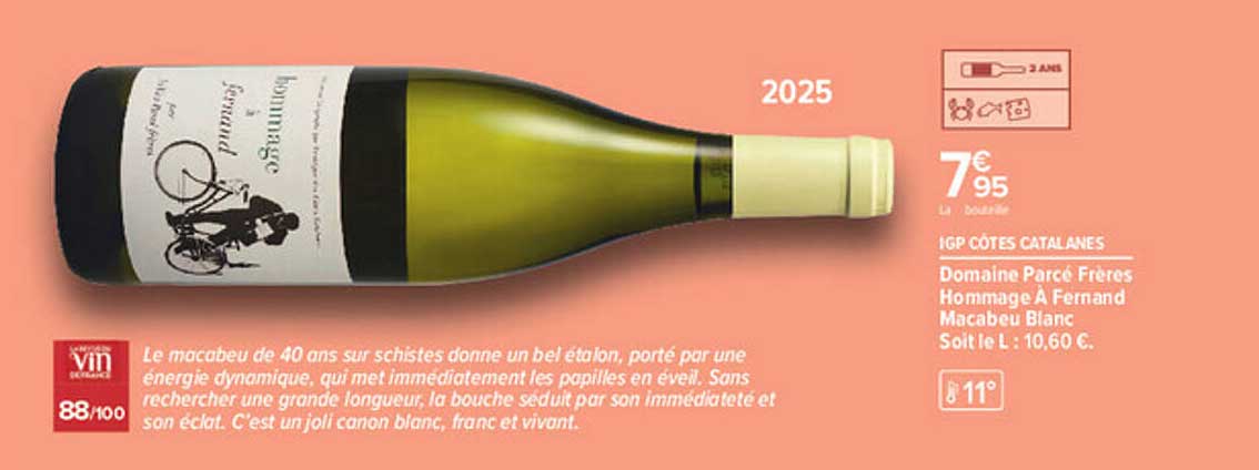 IGP CÔTES CATALANES Domaine Parcé Frères Hommage À Fernand Macabeu Blanc