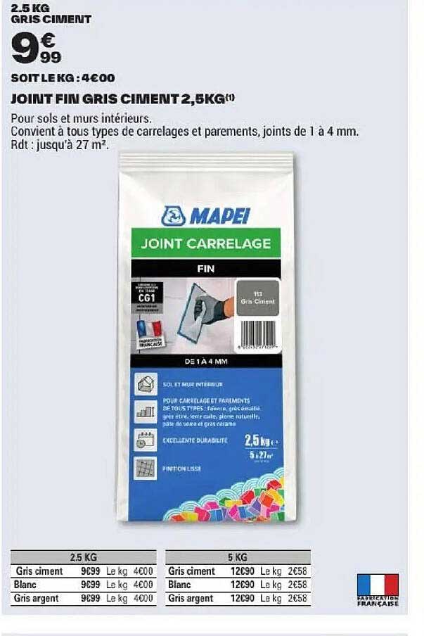 JOINT FIN GRIS CIMENT 2,5KG