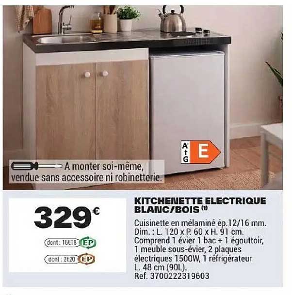 KITCHENETTE ELECTRIQUE BLANC/BOIS