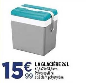 LA GLACIÈRE 24L 40,5x27x38,5 cm. Polypropylène et isolant polystyrène.