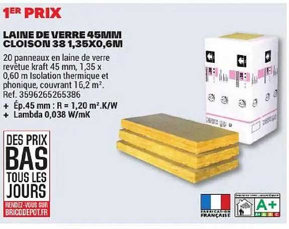 LAINE DE VERRE 45MM CLOISON 38 1,35X0,6M