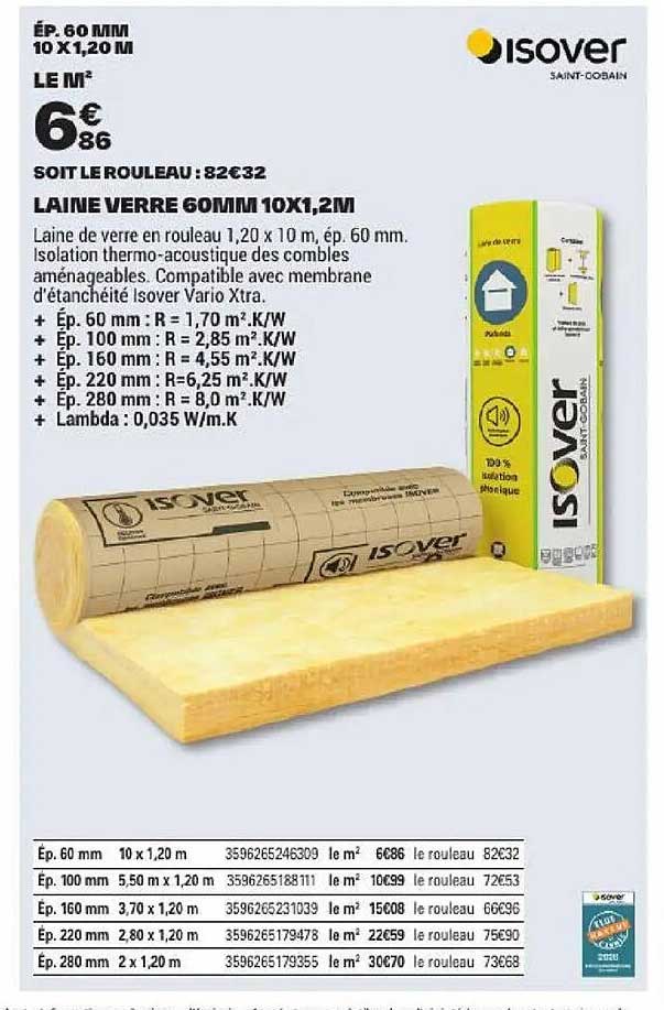 LAINE VERRE ROULEAU 10X1,2M