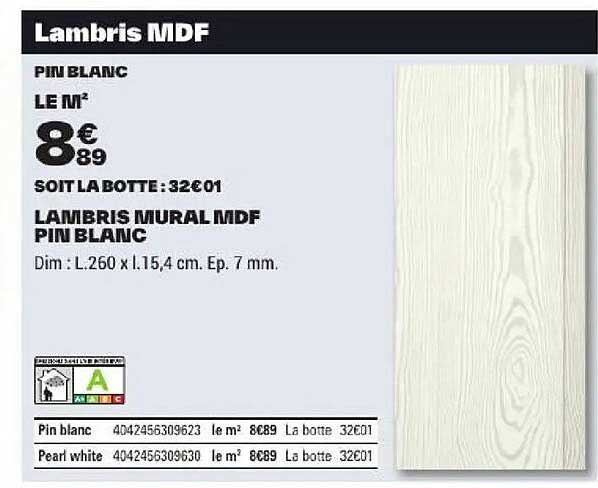 Lambris MDF PIN BLANC