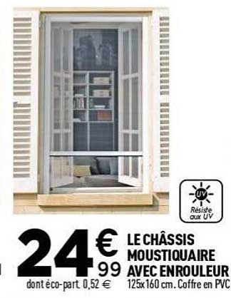 LE CHÂSSIS MOUSTIQUAIRE AVEC ENROULEUR 125x160 cm. Coffre en PVC