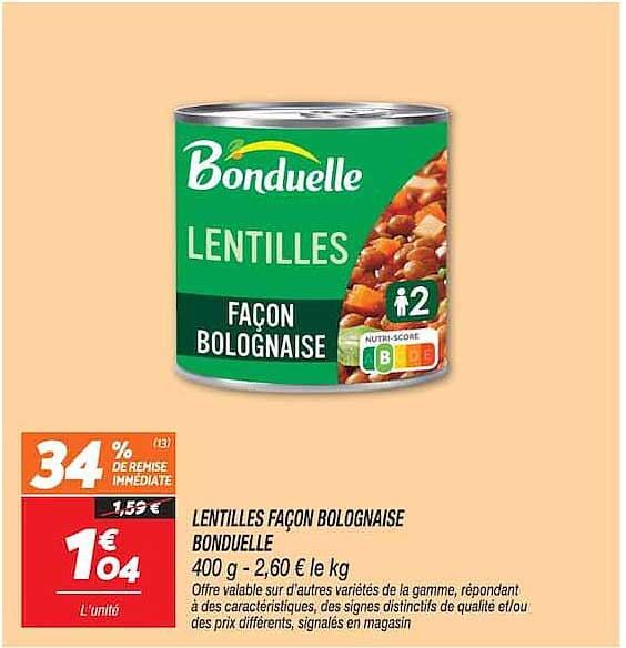 LENTILLES FAÇON BOLOGNAISE BONDUELLE