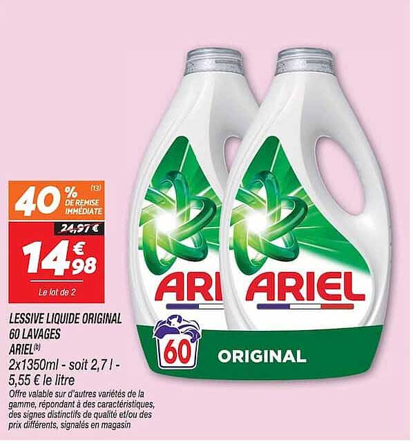 LESSIVE LIQUIDE ORIGINAL 60 LAVAGES ARIEL