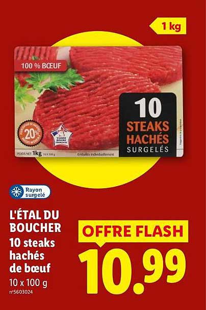 L'ÉTAL DU BOUCHER 10 steaks hachés de bœuf 10 x 100 g