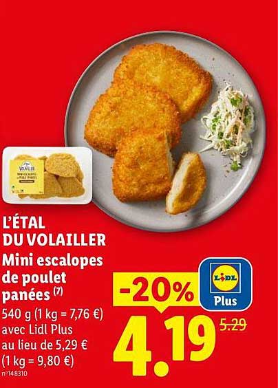 L'ÉTAL DU VOLAILLIER Mini escalopes de poulet panées (7)