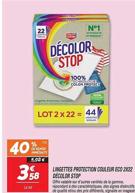 LINGETTES PROTECTION COULEUR ECO 2X22 DÉCOLOR STOP