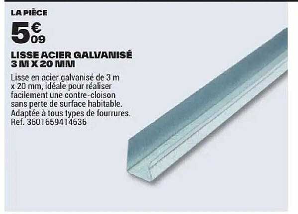 LISSE ACIER GALVANISÉ 3 M X 20 MM