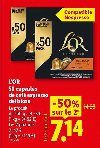 L'OR 50 capsules de café espresso delizioso