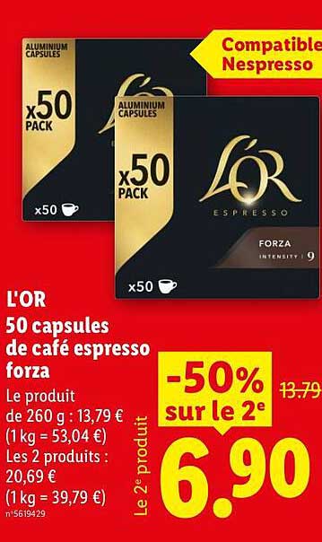 L'OR 50 capsules de café espresso forza