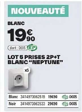 LOT 5 PRISES 2P+T BLANC “NEPTUNE”