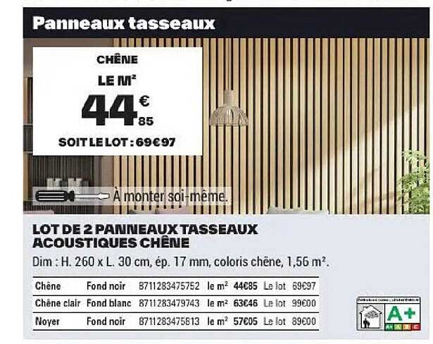 LOT DE 2 PANNEAUX TASSEAUX ACOUSTIQUES CHÊNE