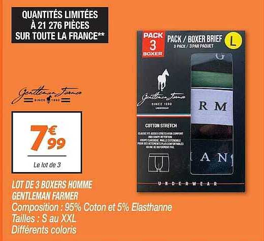 LOT DE 3 BOXERS HOMME GENTLEMAN FARMER