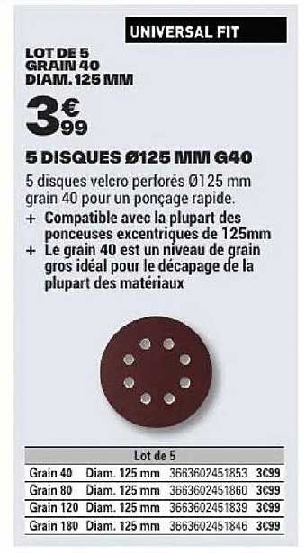 LOT DE 5 GRAIN 40 DIAM. 125 MM