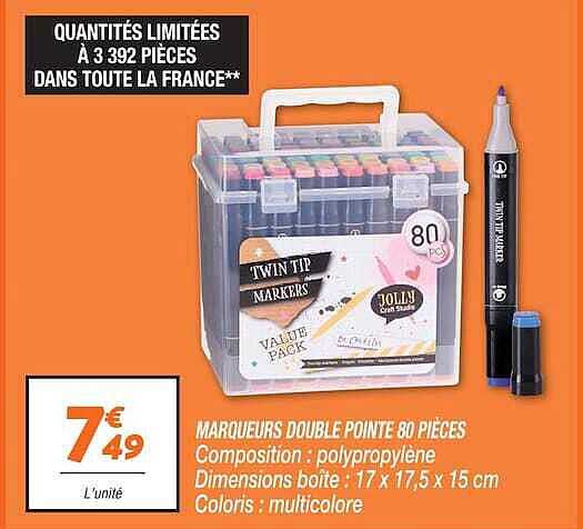 MARQUEURS DOUBLE POINTE 80 PIÈCES