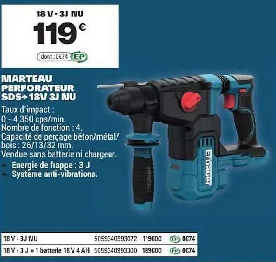 MARTEAU PERFORATEUR SDS+ 18V 3J NU