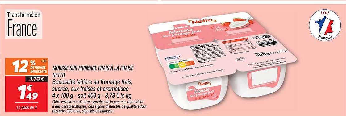 MOUSSE SUR FROMAGE FRAIS À LA FRAISE NETTO