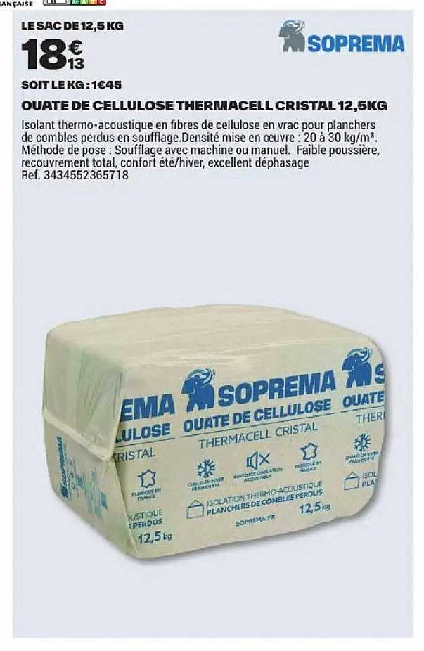 OUATE DE CELLULOSE THERMACELL CRISTAL 12,5KG