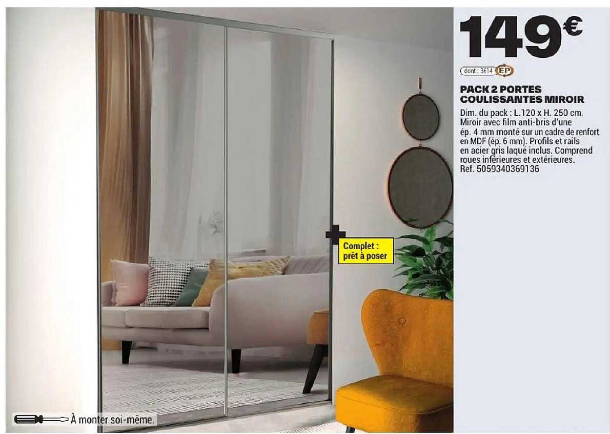 PACK 2 PORTES COULISSANTES MIROIR