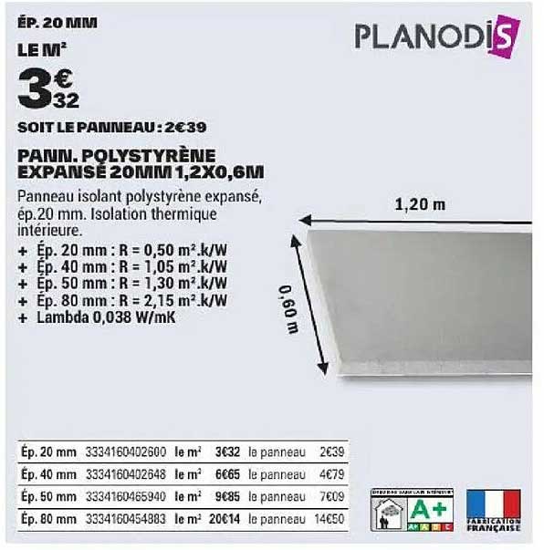 PANN. POLYSTYRÈNE EXPANSÉ 20MM 1,2X0,6M