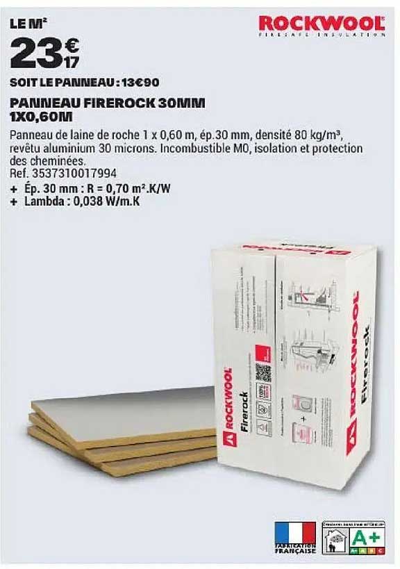 PANNEAU FIREROCK 30MM 1X0,60M