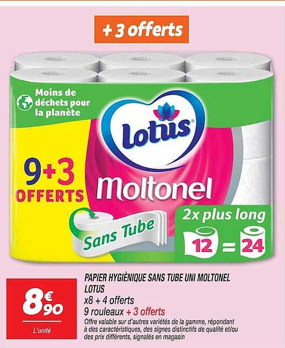 PAPIER HYGIÉNIQUE SANS TUBE UNI MOLTONEL LOTUS