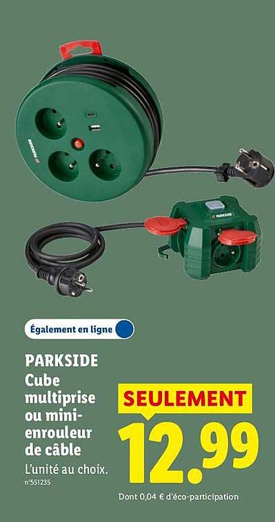 PARKSIDE Cube multiprise ou mini-enrouleur de câble