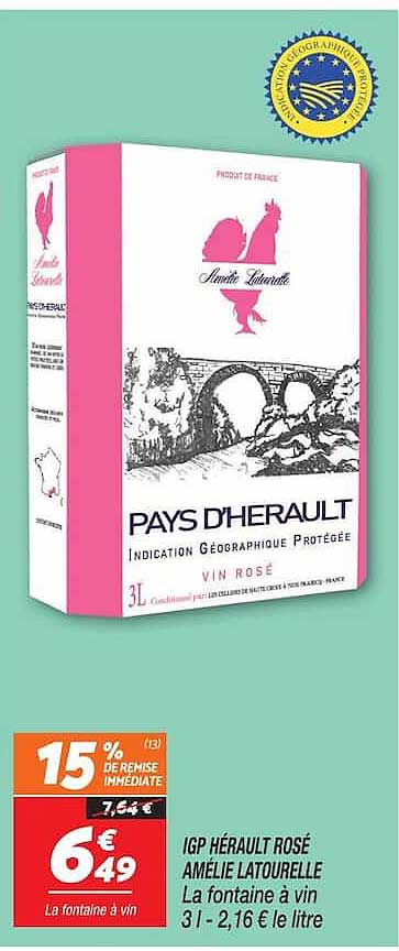PAYS D'HERAULT INDICATION GÉOGRAPHIQUE PROTÉGÉE VIN ROSÉ