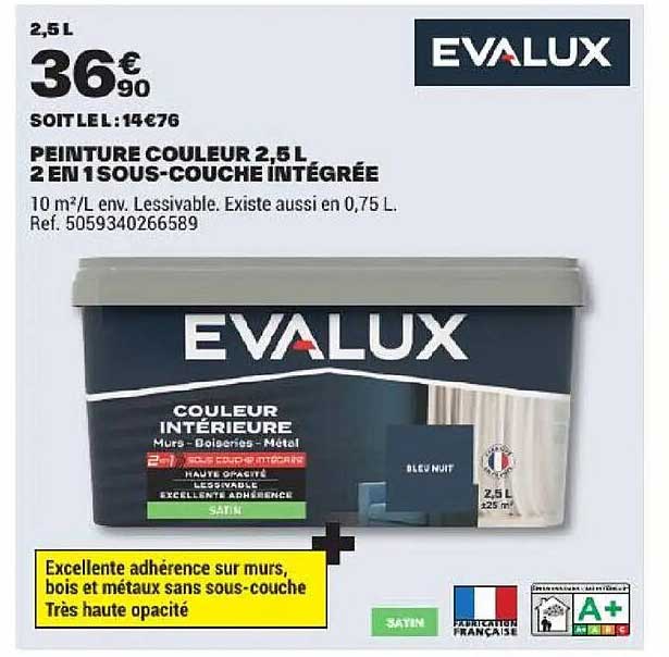 PEINTURE COULEUR 2,5 L 2 EN 1 SOUS-COUCHE INTÉGRÉE