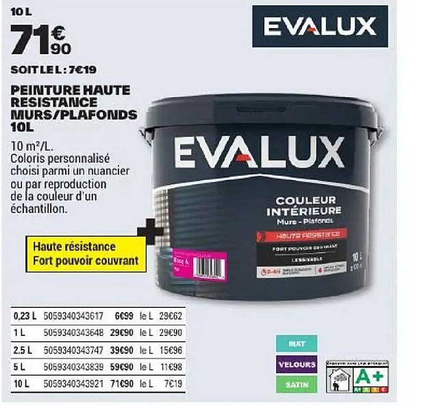 PEINTURE HAUTE RESISTANCE MURS/PLAFONDS 10L