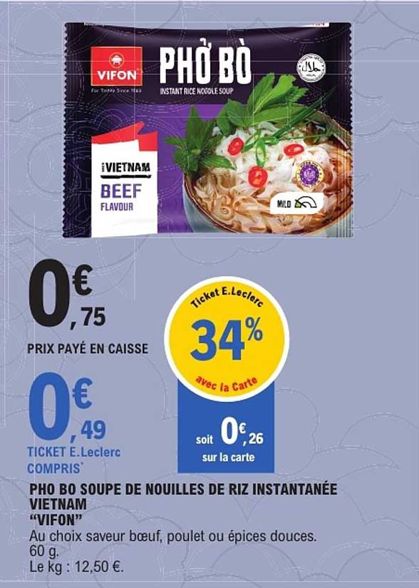PHO BO SOUPE DE NOUILLES DE RIZ INSTANTANÉE VIETNAM “VIFON”