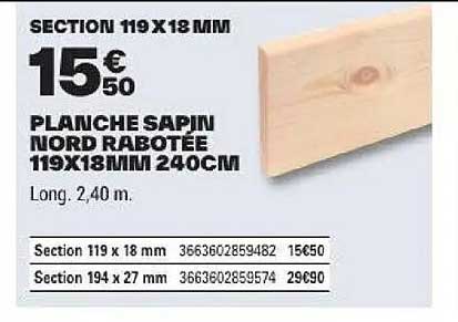 PLANCHE SAPIN NORD RABOTÉE 119X18MM 240CM