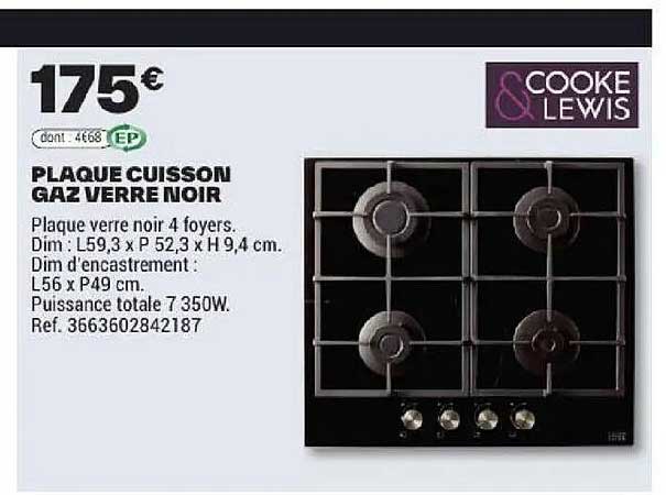 PLAQUE CUISSON GAZ VERRE NOIR