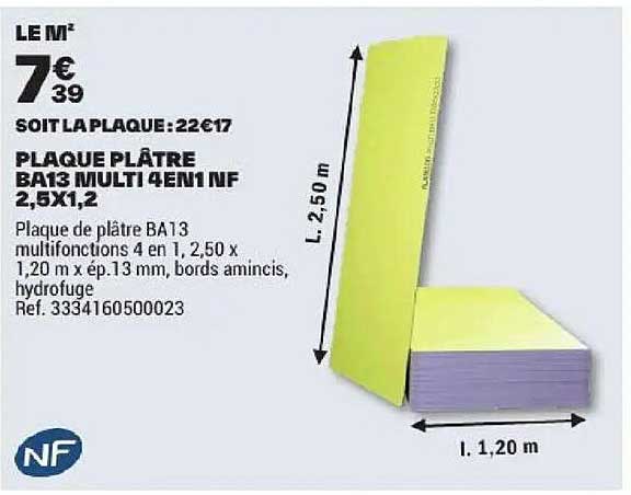PLAQUE PLÂTRE BA13 MULTI 4EN1 NF 2,5X1,2