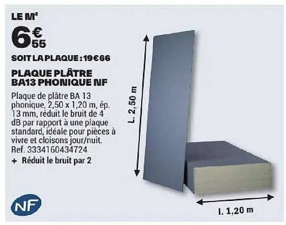 PLAQUE PLATRE BA13 PHONIQUE NF