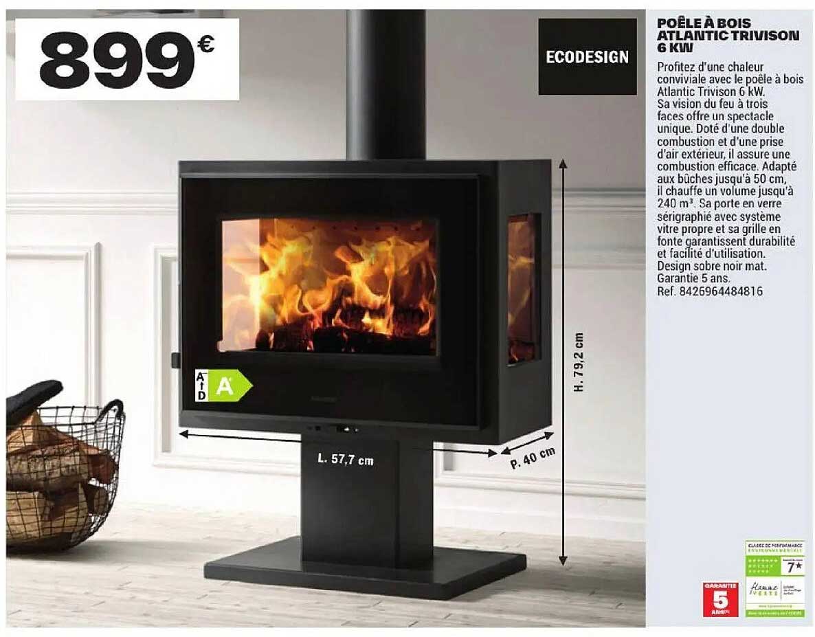 POÊLE À BOIS ATLANTIC TRIVISON 6 KW