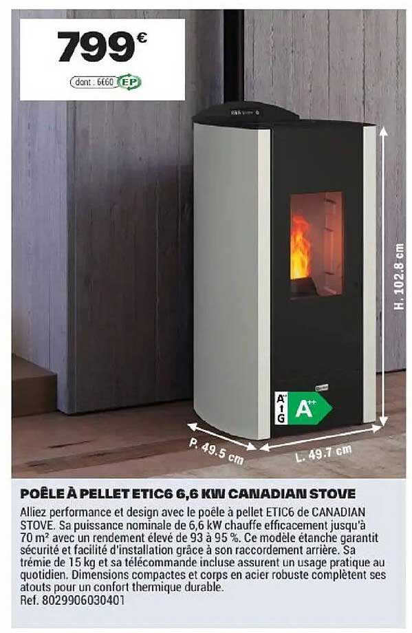 POÊLE À PELLET ETIC 6,6 KW CANADIAN STOVE
