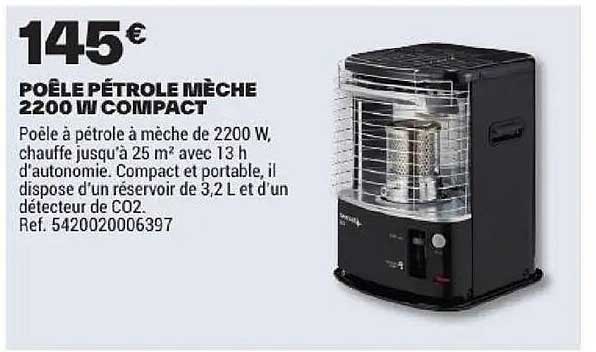 POÊLE PÉTROLE MÈCHE 2200 W COMPACT