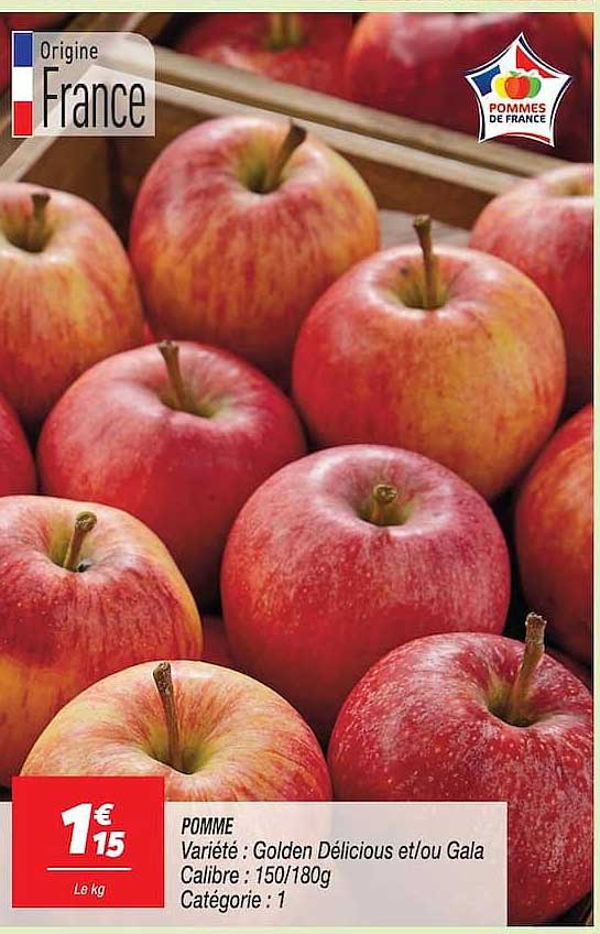POMME Variété : Golden Delicious et/ou Gala Calibre : 150/180g Catégorie : 1