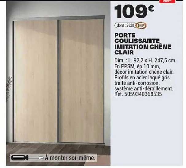 PORTE COULISSANTE IMITATION CHÊNE CLAIR