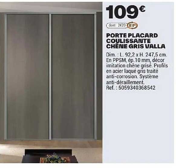 PORTE PLACARD COULISSANTE CHÊNE GRIS VALLA
