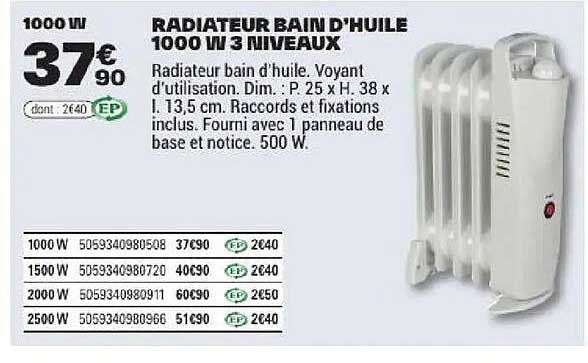 RADIATEUR BAIN D'HUILE 1000 W 3 NIVEAUX